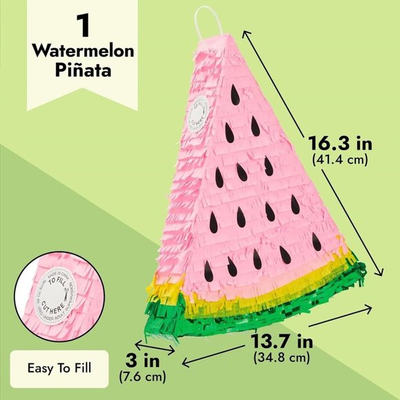 Watermelon Pinata for Kids Birthday One in a Melon Party Decorations 13.7x16.3 - Picture 3 of 6